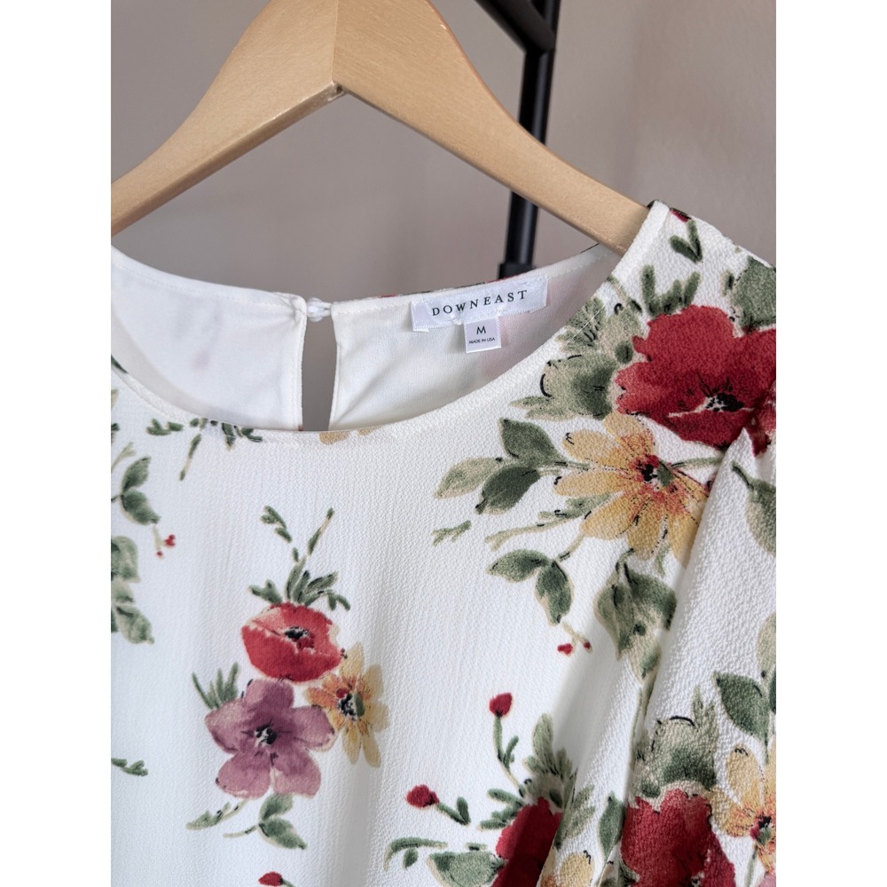Downeast Womens Floral Flutter Sleeve Tie Waist Midi Dress White Red Size M - Picture 3 of 5